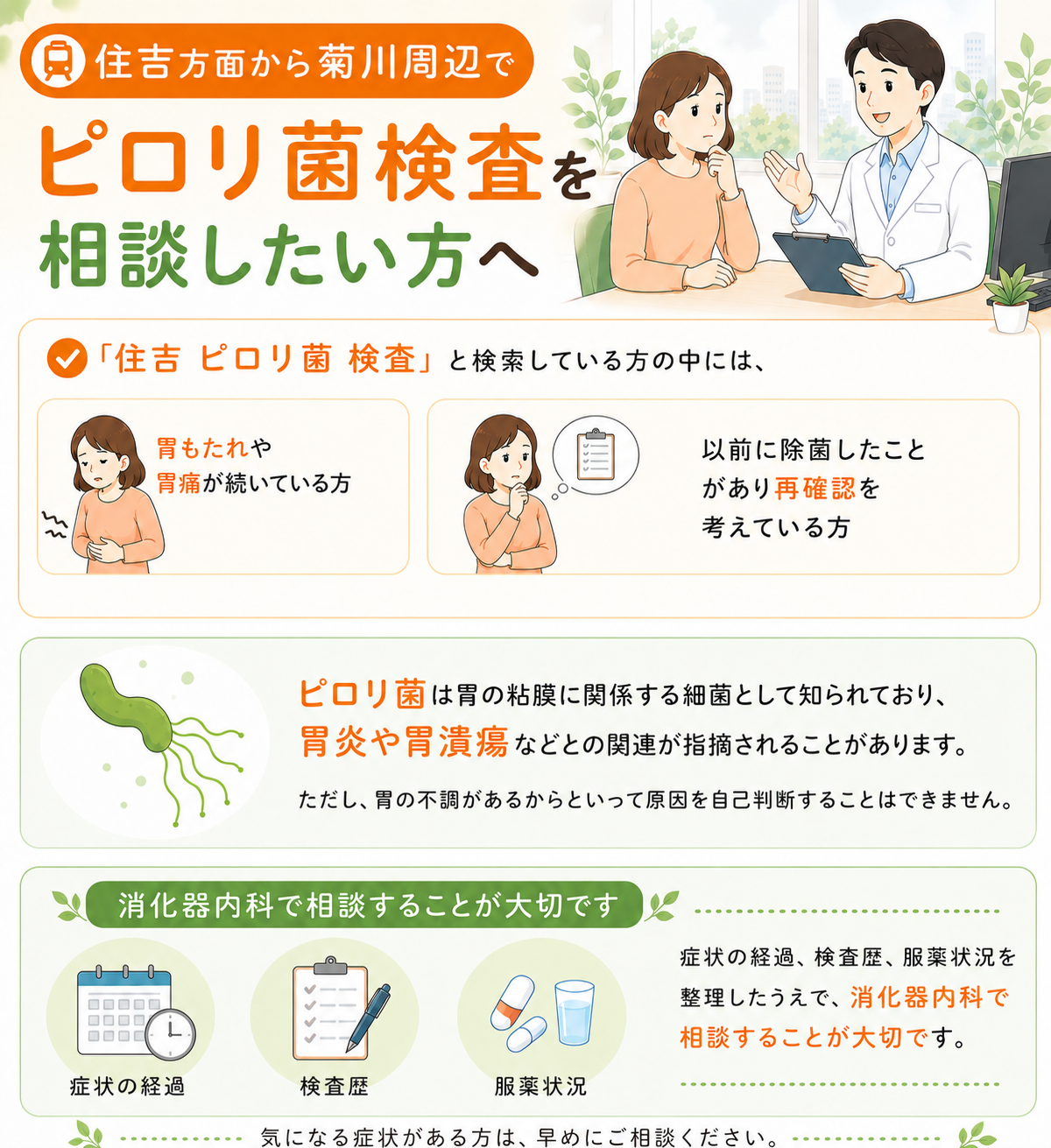 住吉方面から菊川周辺でピロリ菌検査を相談したい方へ｜菊川皮膚科・消化器内科クリニック