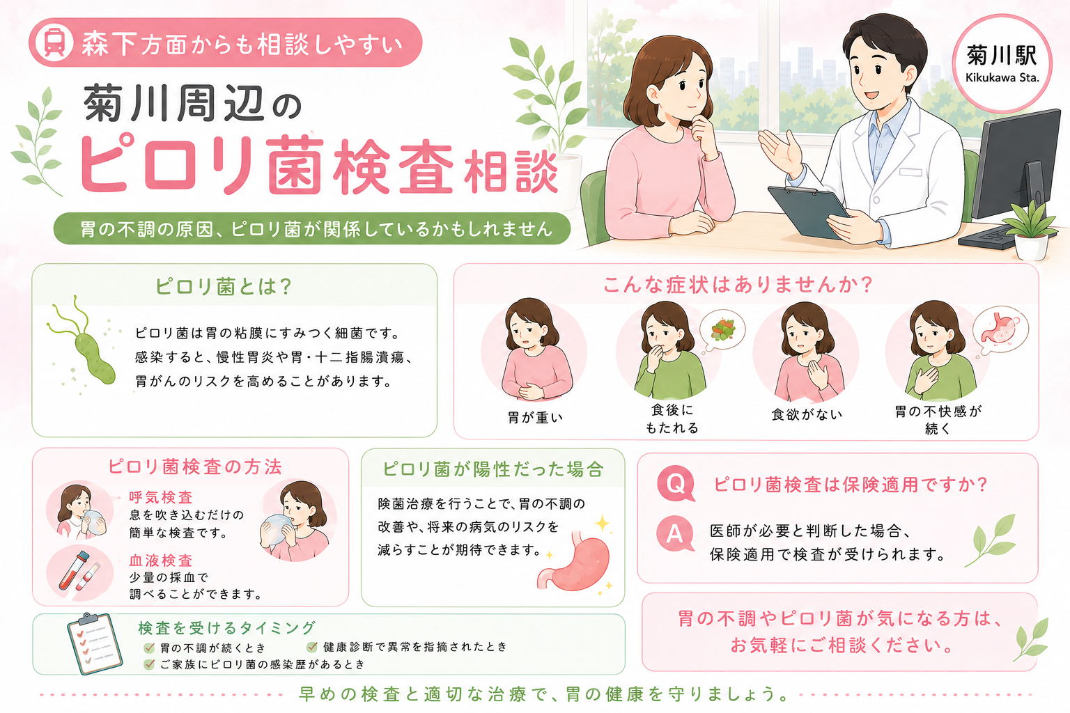 森下方面からも相談しやすい菊川周辺のピロリ菌検査相談｜菊川皮膚科・消化器内科クリニック