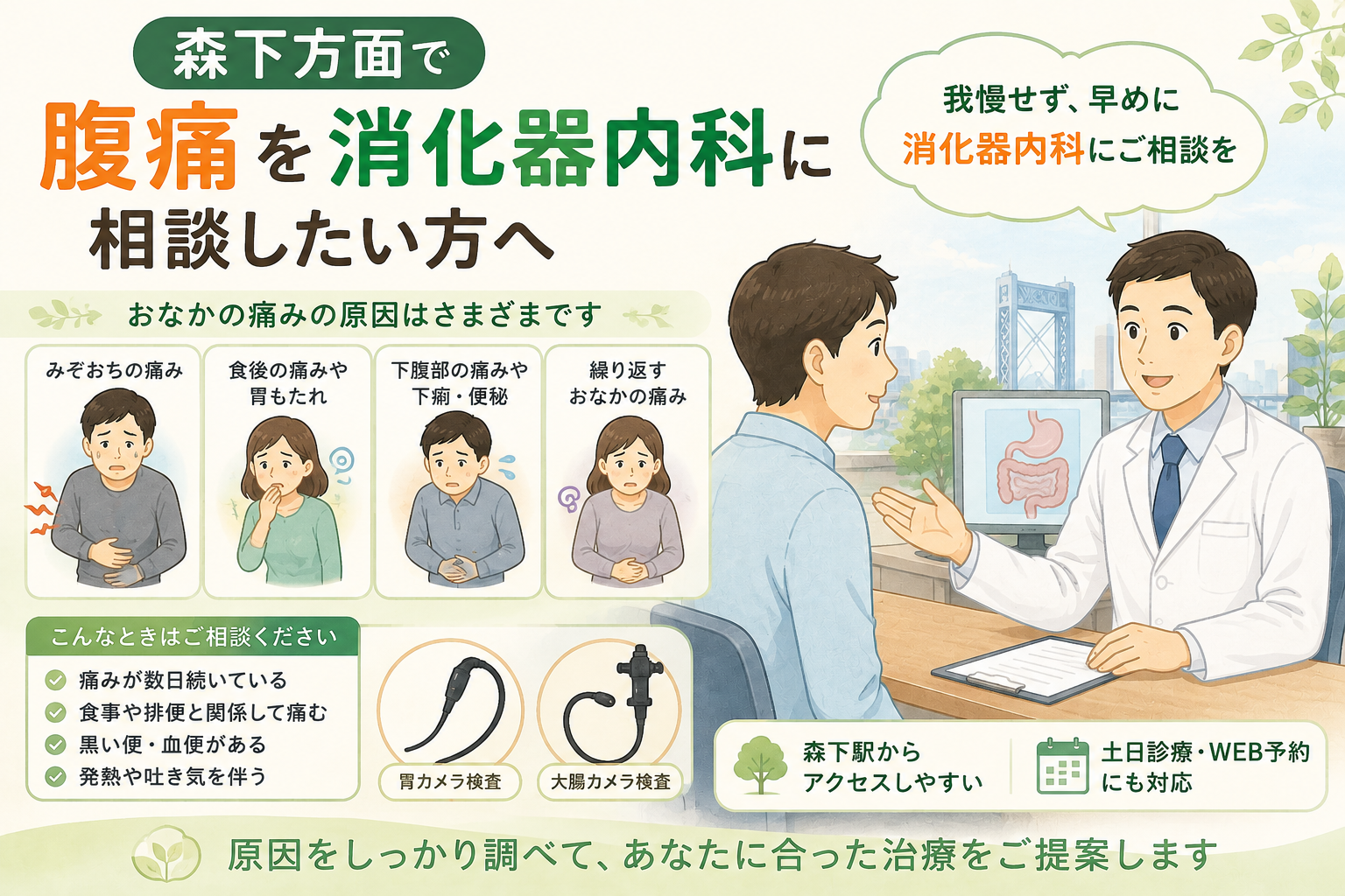 森下方面で腹痛を消化器内科に相談したい方へ｜受診目安と伝えるポイント