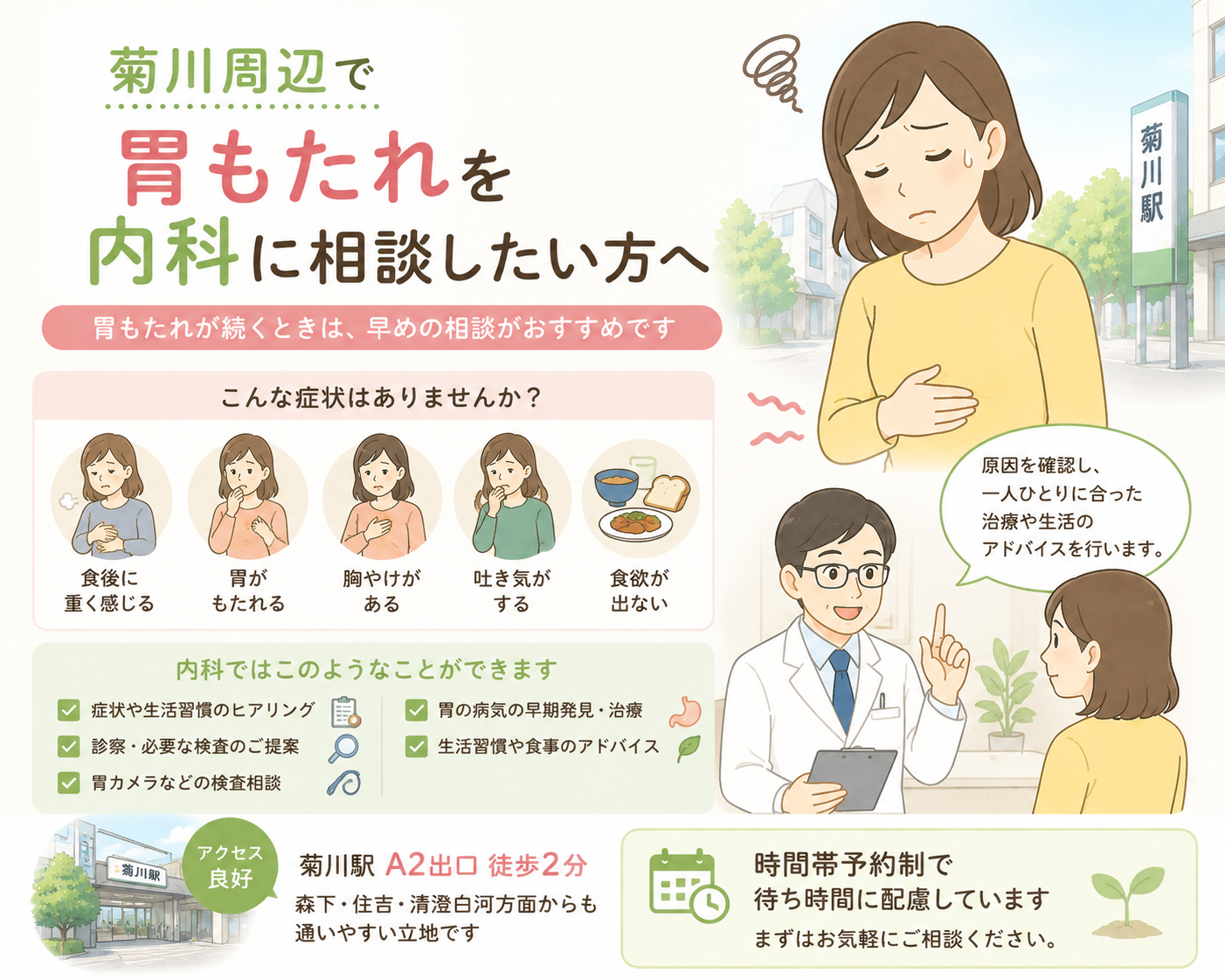 菊川周辺で胃もたれを内科に相談したい方へ｜菊川皮膚科・消化器内科クリニック
