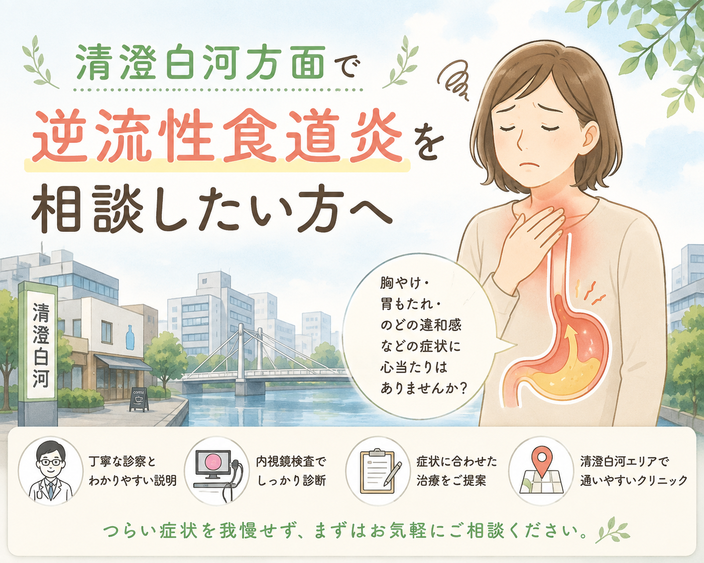 清澄白河方面で逆流性食道炎を相談したい方へ｜夜間の胸やけと食生活を見直すポイント