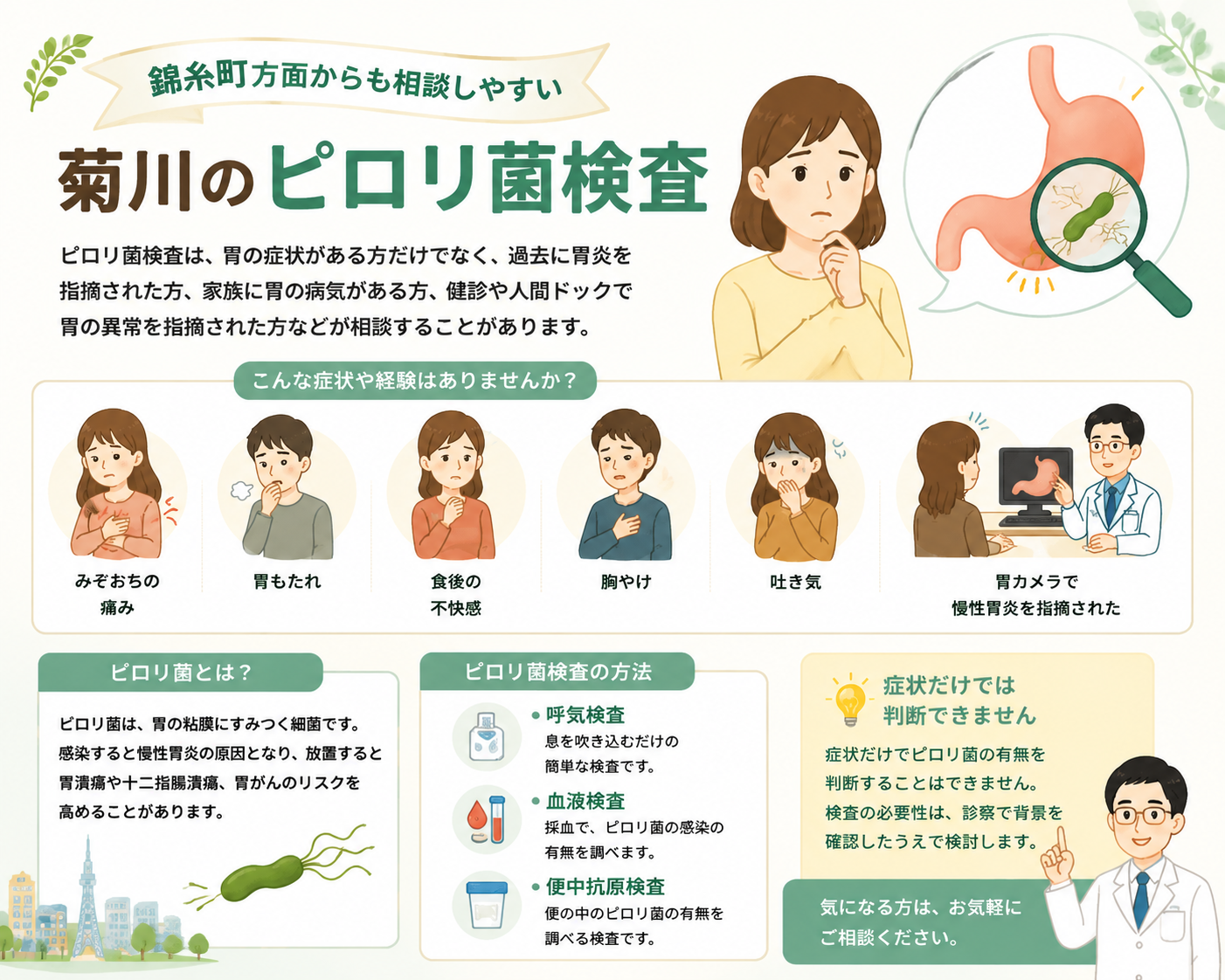 錦糸町方面からも相談しやすい菊川のピロリ菌検査｜菊川皮膚科・消化器内科クリニック